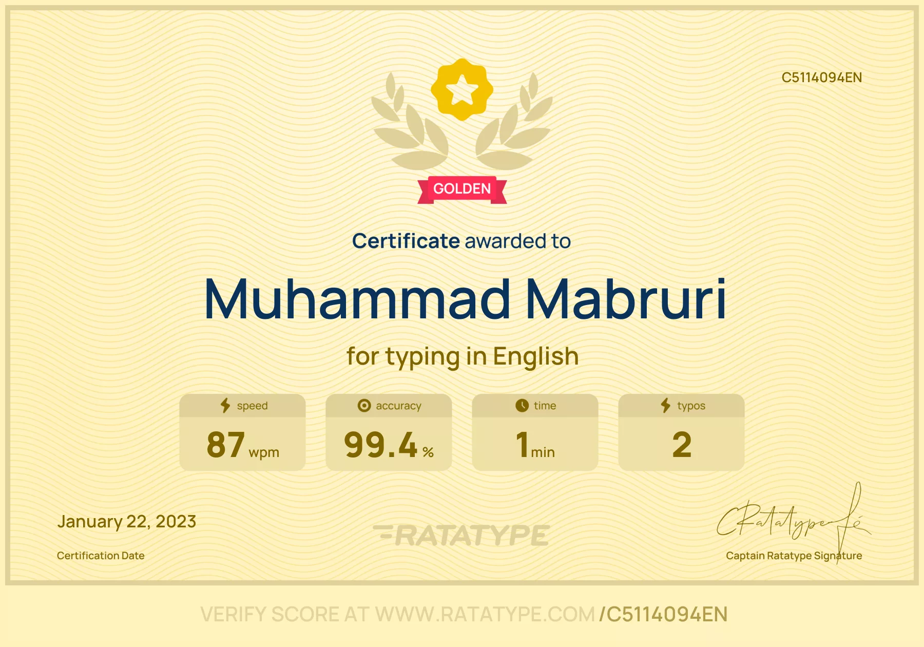 Typing certificate